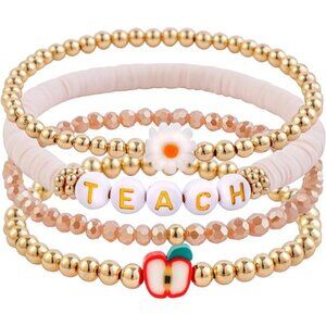 Surfer Heishi Clay Bead Bracelets for Women Bohemian Stackable Gold - Teach